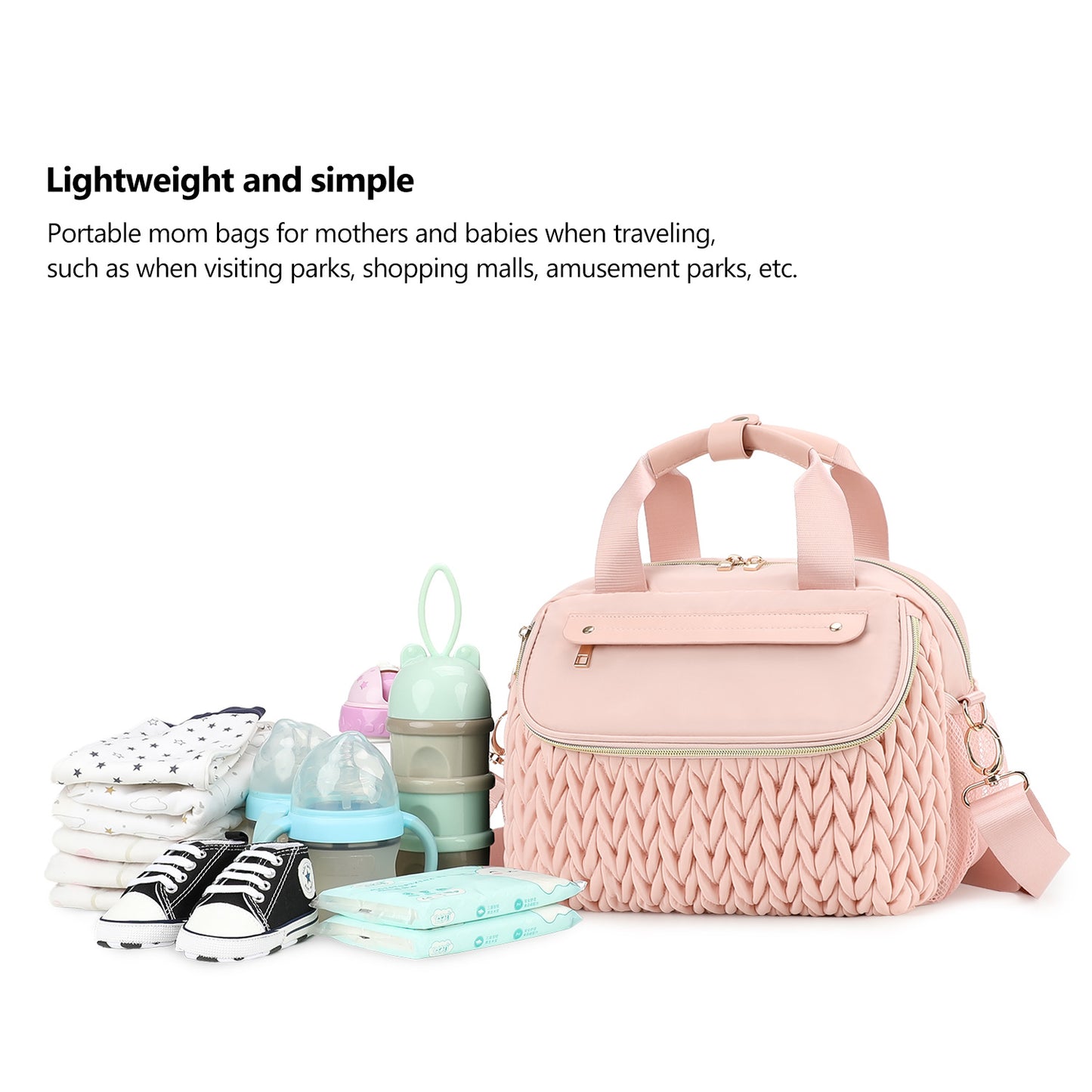 Pink Diaper Bag for Mom - Large Capacity Baby Bag with Insulated Bottle Holder & Changing Pad