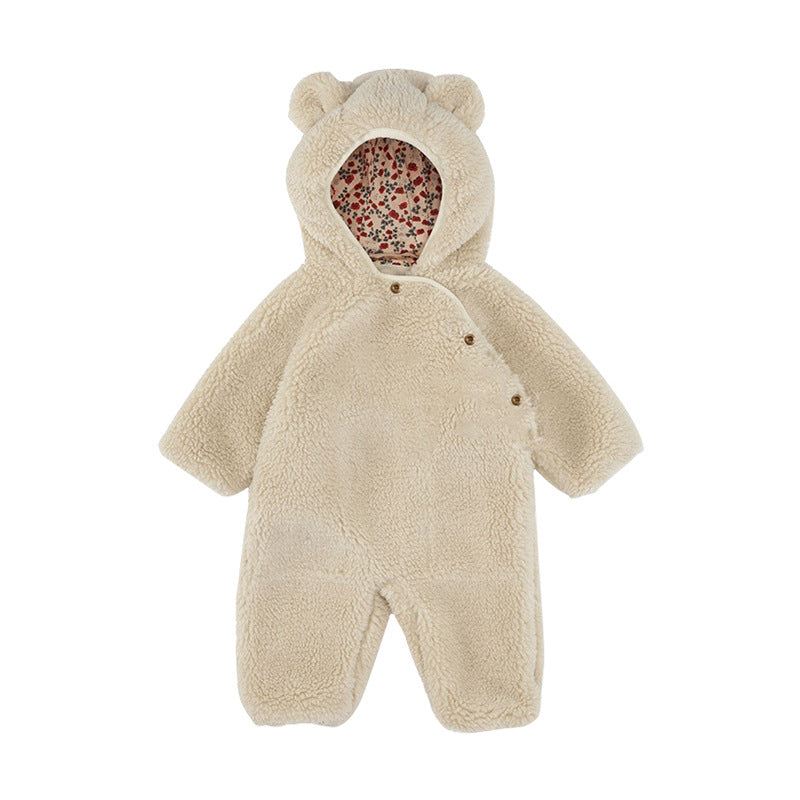 Baby Sherpa Jacket & Romper Set - Teddy Bear Print Winter Outfit