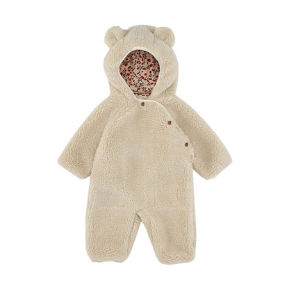 Baby Sherpa Jacket & Romper Set - Teddy Bear Print Winter Outfit