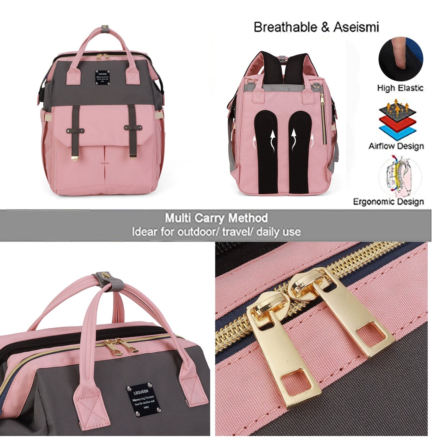 2025 New Portable Mommy Backpack with Changing Station ,Folding Lightweight Multi-functional Waterproof Diaper Backpack