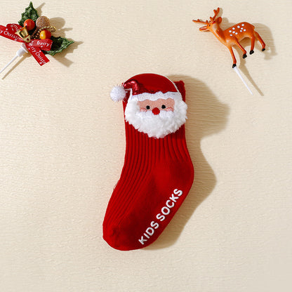 Christmas Baby Socks 3-Pair Set - Non-Slip Grip Cotton Socks with Holiday Designs