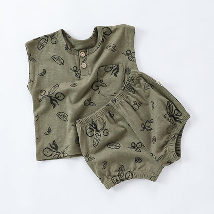 Baby Cotton 2-Piece Summer Outfit - Toddler Sleeveless T-Shirt & Shorts Set for Boys Girls