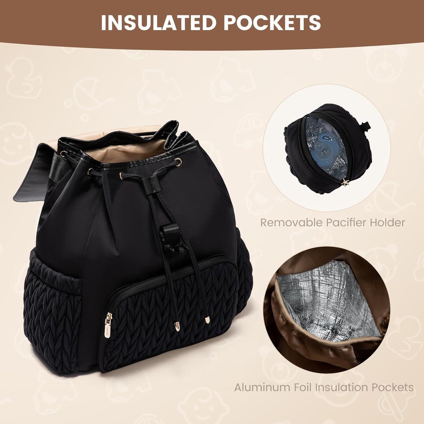 Stylish  Diaper Bag Backpack, Water-Resistant Travel Baby Bag  with Changing Pad, Stroller Straps