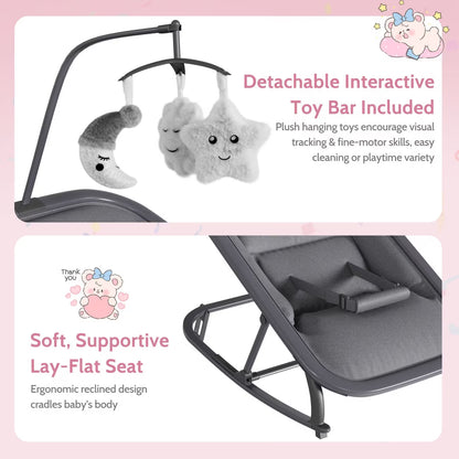 Baby Bouncer Folding Bouncer Seat Chair for Babies 0-9 Months with Toy Bar Gray