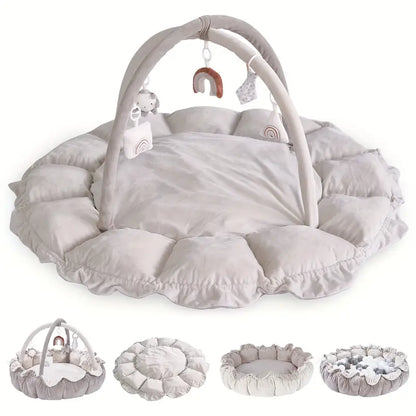 5-in-1 Thick & Plush Baby Play Gym, Tummy Time Mat with 6 Toys