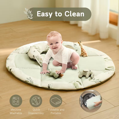 Baby Play Gym & Activity Mat, Tummy Time Mat W 5 Detachable Toys And Pillow, Large Sensory Playmat for Floor, Newborn Infant Baby Essentials