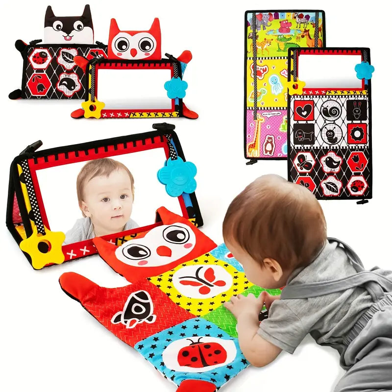 Tummy Time/Baby Mirror Toys, Black and White High Contrast Tabletop Mount Baby Newborn Toys 0 3 6 Months Brain Development