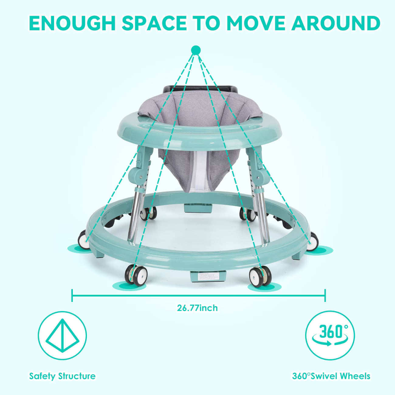 Baby Walker Foldable with 9 Adjustable Heights, Baby Walkers and Activity Center for Boys Girls Babies 6-12 Months, Baby Walker and Bouncer Combo with Wheels Portable Anti-Rollover, Mother's Choice