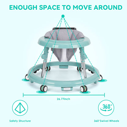 Baby Walker Foldable with 9 Adjustable Heights, Baby Walkers and Activity Center for Boys Girls Babies 6-12 Months, Baby Walker and Bouncer Combo with Wheels Portable Anti-Rollover, Mother's Choice