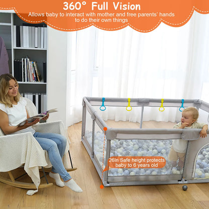 Baby Playpen 71x59x26in Infant Play Game ChildFence Play Yards Breathable Kids Activity Center with Anti-Slip Suction Base Zipper Door for Infants Toddlers