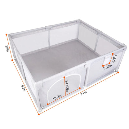 Baby Playpen 71x59x26in Infant Play Game ChildFence Play Yards Breathable Kids Activity Center with Anti-Slip Suction Base Zipper Door for Infants Toddlers