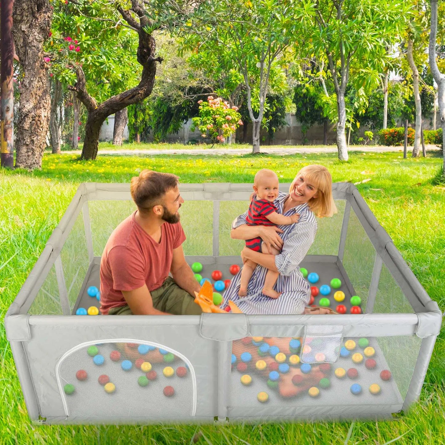 Baby Playpen 71x59x26in Infant Play Game ChildFence Play Yards Breathable Kids Activity Center with Anti-Slip Suction Base Zipper Door for Infants Toddlers