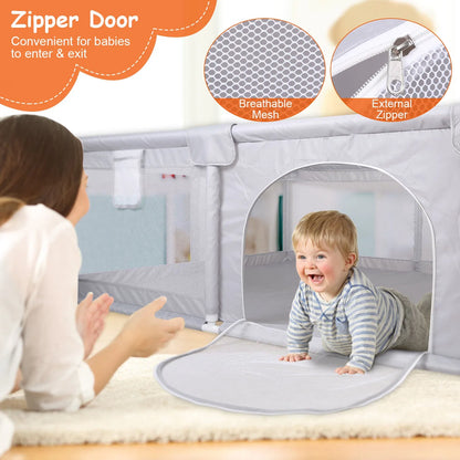 Baby Playpen 71x59x26in Infant Play Game ChildFence Play Yards Breathable Kids Activity Center with Anti-Slip Suction Base Zipper Door for Infants Toddlers