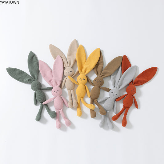 Soft Corduroy Baby Security Blanket Toy - Long Ear Bunny Lovey for Newborn