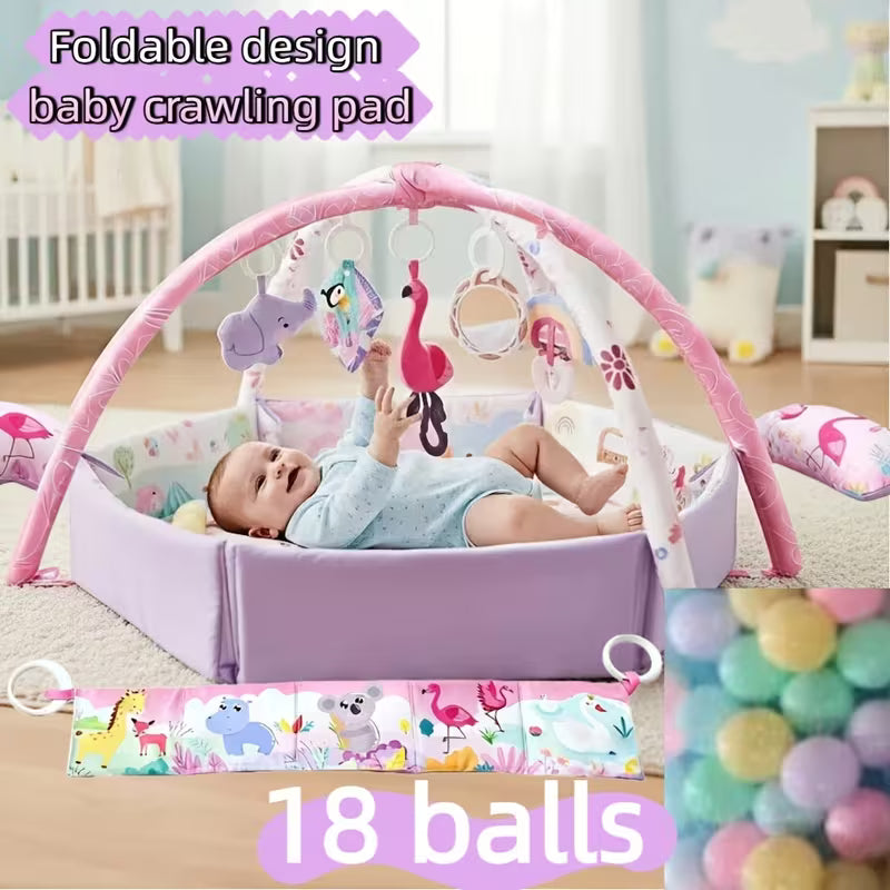 Baby Play & Crawling Mat with 5 Sensory Toys & Exercise Balls, Soft Floor Mat for Newborns And Infants