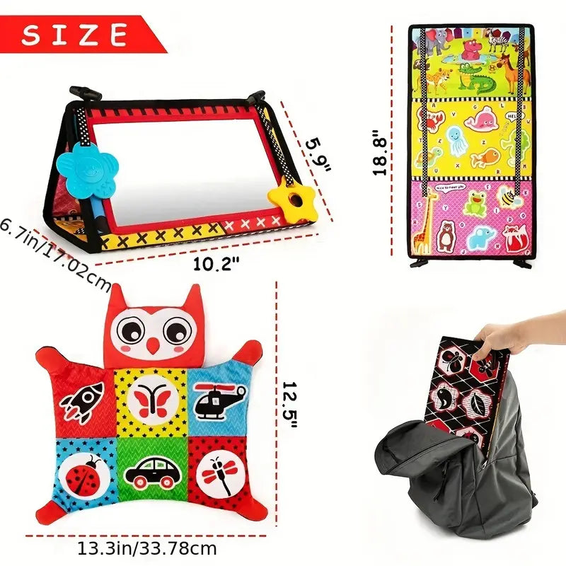 Tummy Time/Baby Mirror Toys, Black and White High Contrast Tabletop Mount Baby Newborn Toys 0 3 6 Months Brain Development