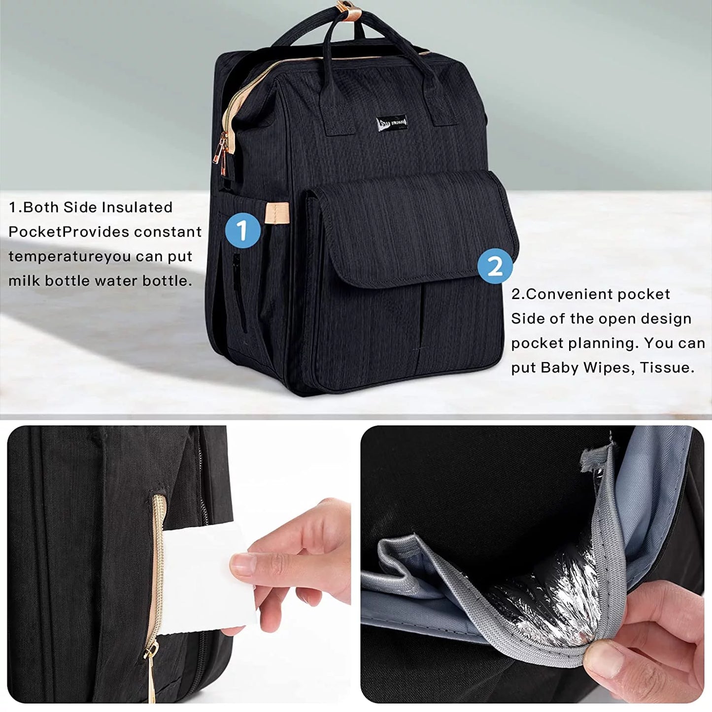 Diaper Bag Backpack Portable Baby Bag for Boys & Girls