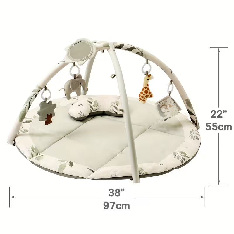 Baby Play Gym & Activity Mat, Tummy Time Mat W 5 Detachable Toys And Pillow, Large Sensory Playmat for Floor, Newborn Infant Baby Essentials