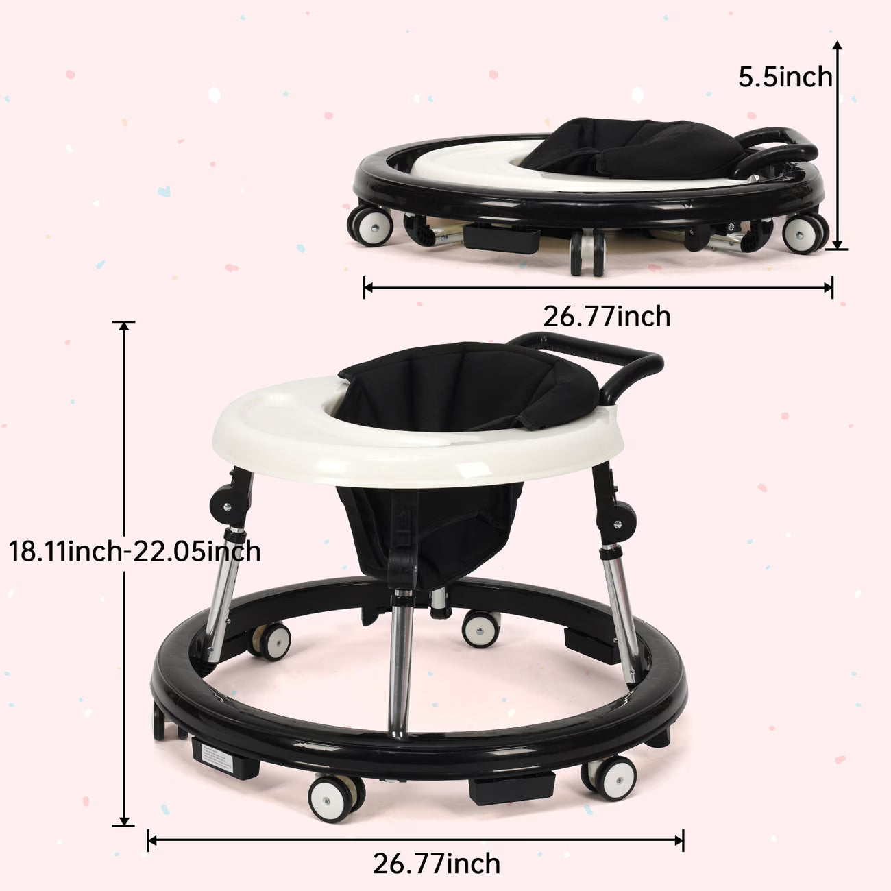 Baby Walker Foldable with 9 Adjustable Heights, Baby Walkers and Activity Center for Boys Girls Babies 6-12 Months, Baby Walker and Bouncer Combo with Wheels Portable Anti-Rollover, Mother's Choice