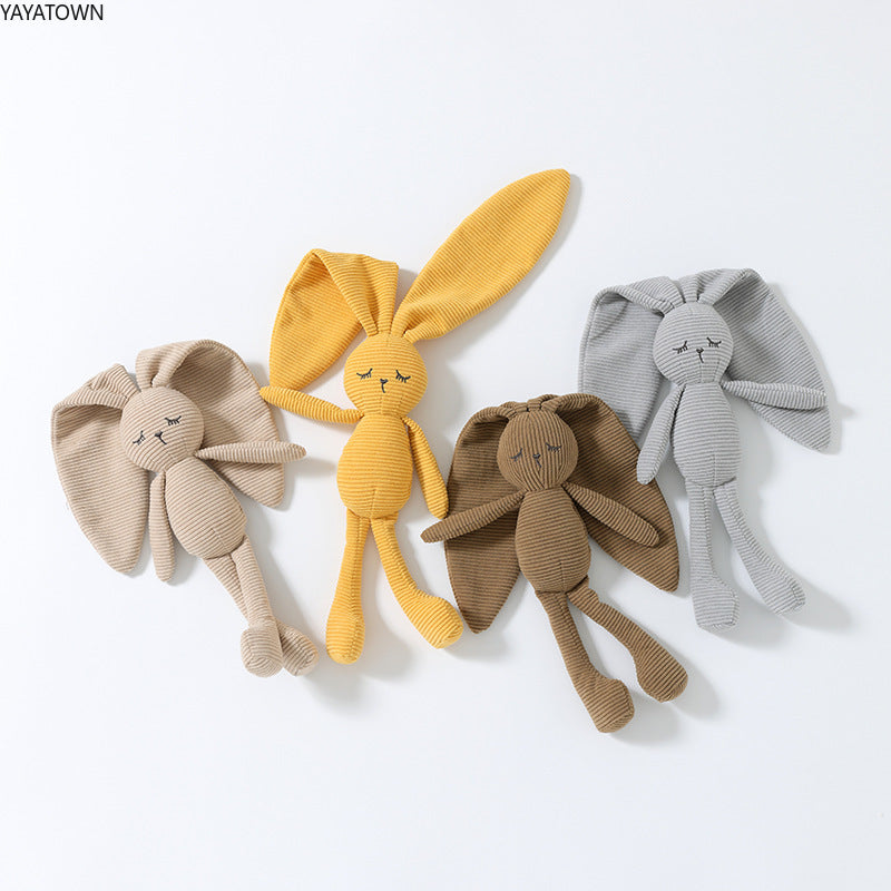 Soft Corduroy Baby Security Blanket Toy - Long Ear Bunny Lovey for Newborn