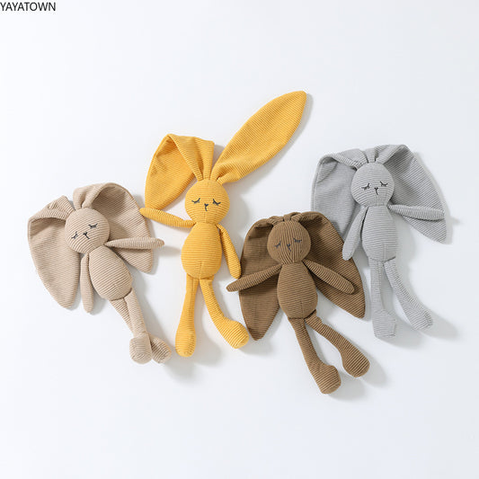 Soft Corduroy Baby Security Blanket Toy - Long Ear Bunny Lovey for Newborn