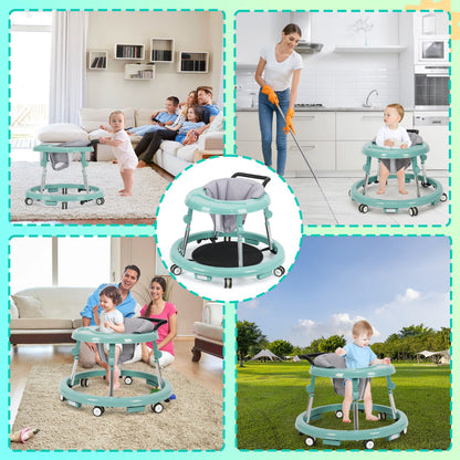 Baby Walker Foldable with 9 Adjustable Heights, Baby Walkers and Activity Center for Boys Girls Babies 6-12 Months, Baby Walker and Bouncer Combo with Wheels Portable Anti-Rollover, Mother's Choice