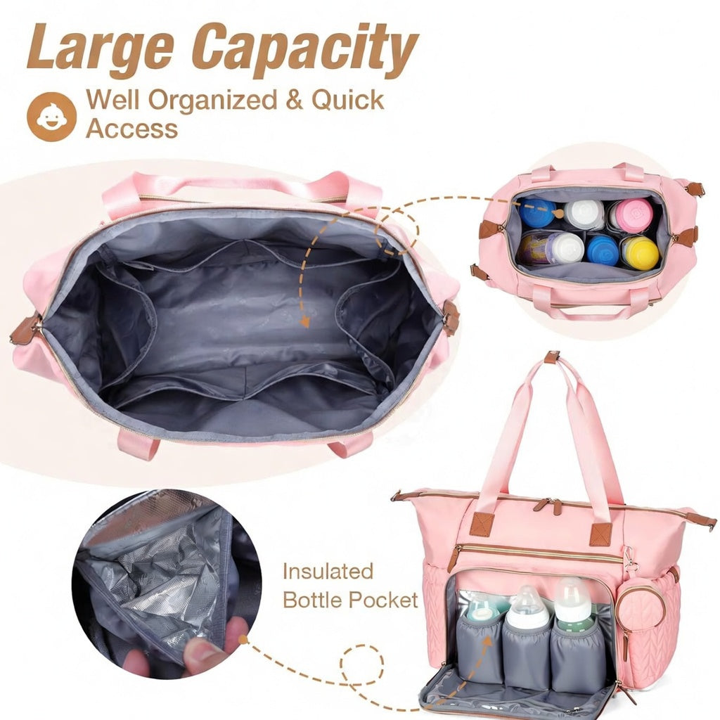Large Diaper Bag Tote Waterproof – Hospital Bag for Labor Delivery with Changing Pad & Pacifier Case – Travel Maternity Baby Bag for Mom