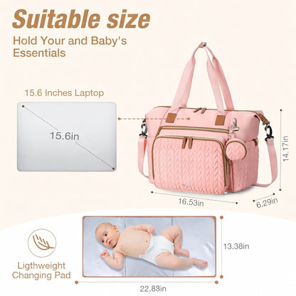 Large Diaper Bag Tote Waterproof – Hospital Bag for Labor Delivery with Changing Pad & Pacifier Case – Travel Maternity Baby Bag for Mom