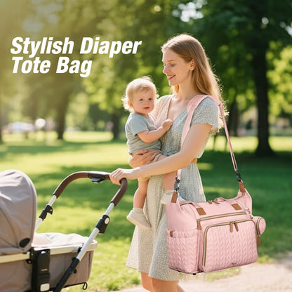 Large Diaper Bag Tote Waterproof – Hospital Bag for Labor Delivery with Changing Pad & Pacifier Case – Travel Maternity Baby Bag for Mom
