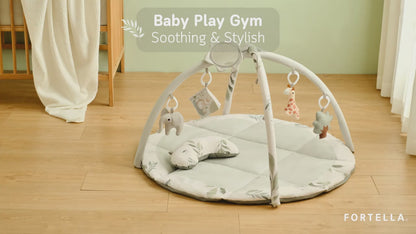 Baby Play Gym & Activity Mat, Tummy Time Mat W 5 Detachable Toys And Pillow, Large Sensory Playmat for Floor, Newborn Infant Baby Essentials