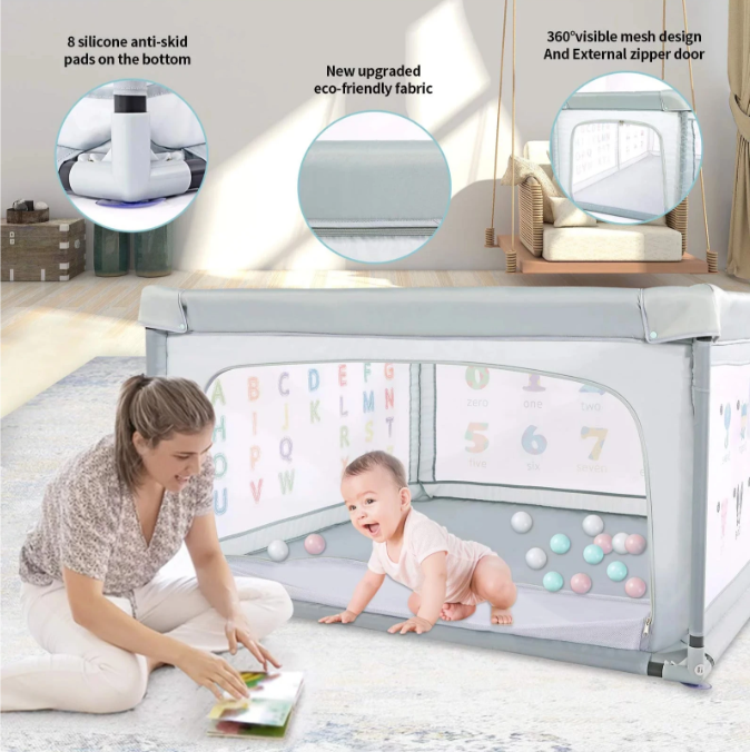 Baby Playpen Play Pens For Babies And Toddlers Safety Play Yard， Indoor/Outdoor, Breathable Mesh, Anti-Fall,