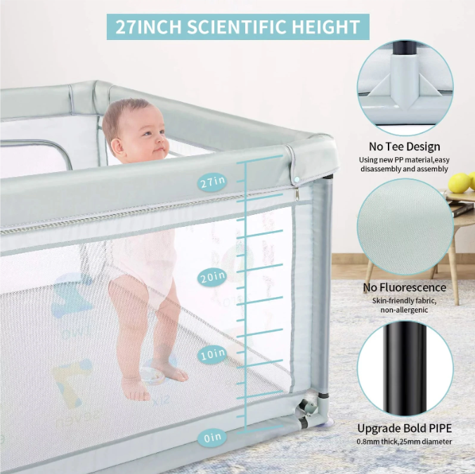 Baby Playpen Play Pens For Babies And Toddlers Safety Play Yard， Indoor/Outdoor, Breathable Mesh, Anti-Fall,