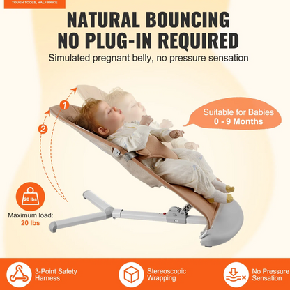 Baby Bouncer Folding Bouncer Seat Chair for Babies with 2 Reclining Angles Brown
