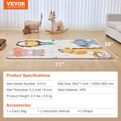 59"x71" Baby Play Mat Kids Crawling Soft Activity Floor Playmat 2 Side