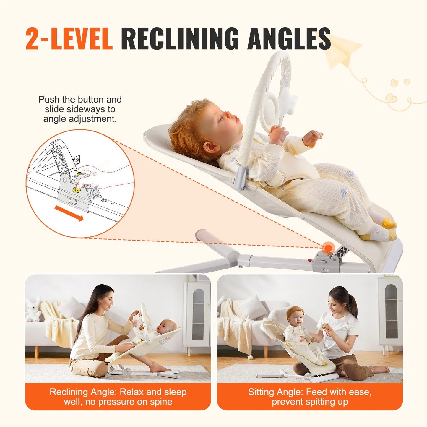 Baby Bouncer Folding Bouncer Seat Chair for Babies 0-9 Months with Toy Bar  Khaki