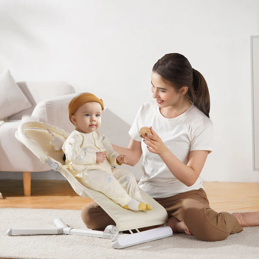 Baby Bouncer Folding Bouncer Seat Chair for Babies 0-9 Months with Toy Bar  Khaki