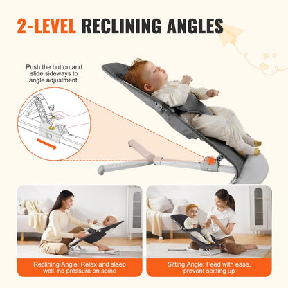Transat pliable pour bébé avec 2 positions d'inclinaison, gris