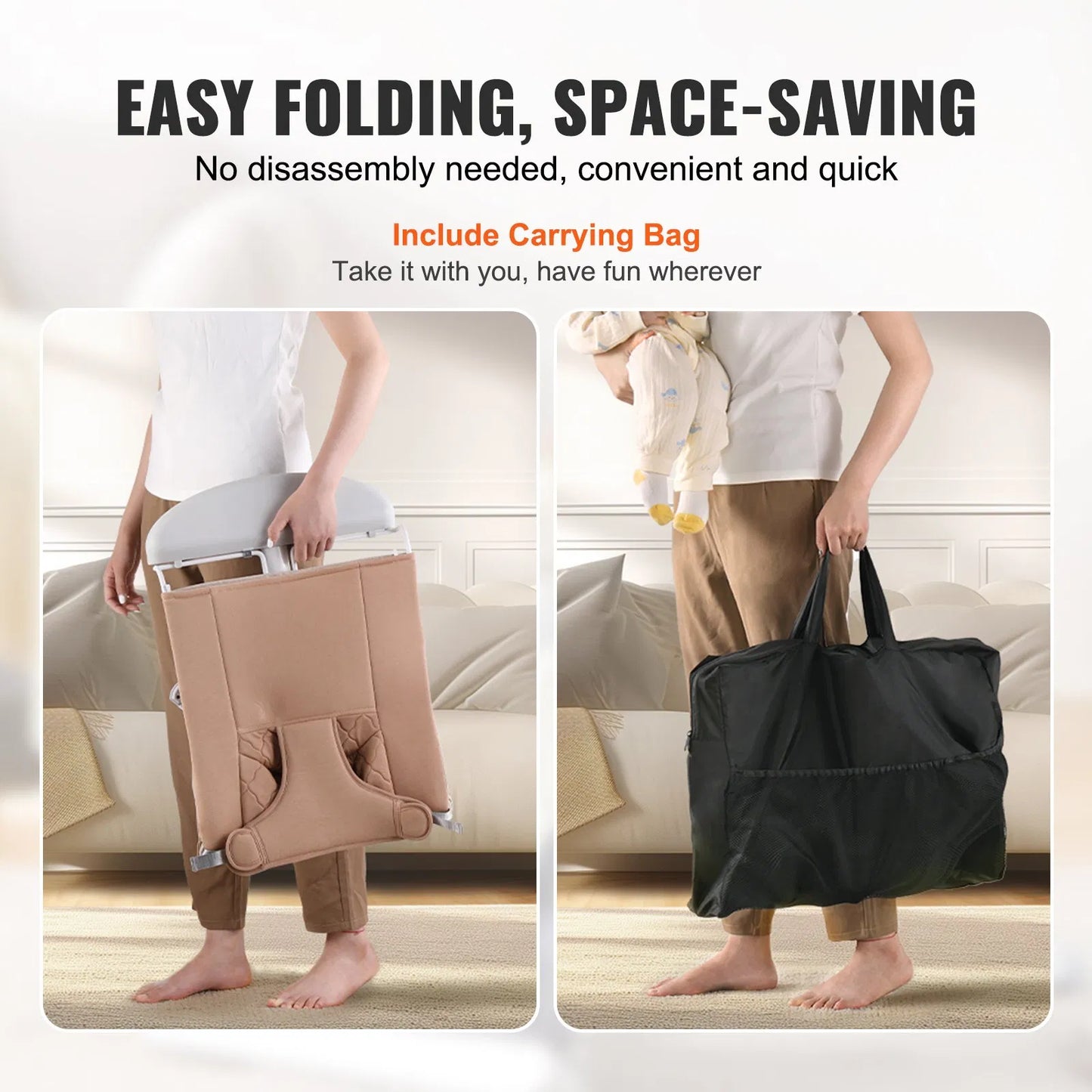 Baby Bouncer Folding Bouncer Seat Chair for Babies with 2 Reclining Angles Brown