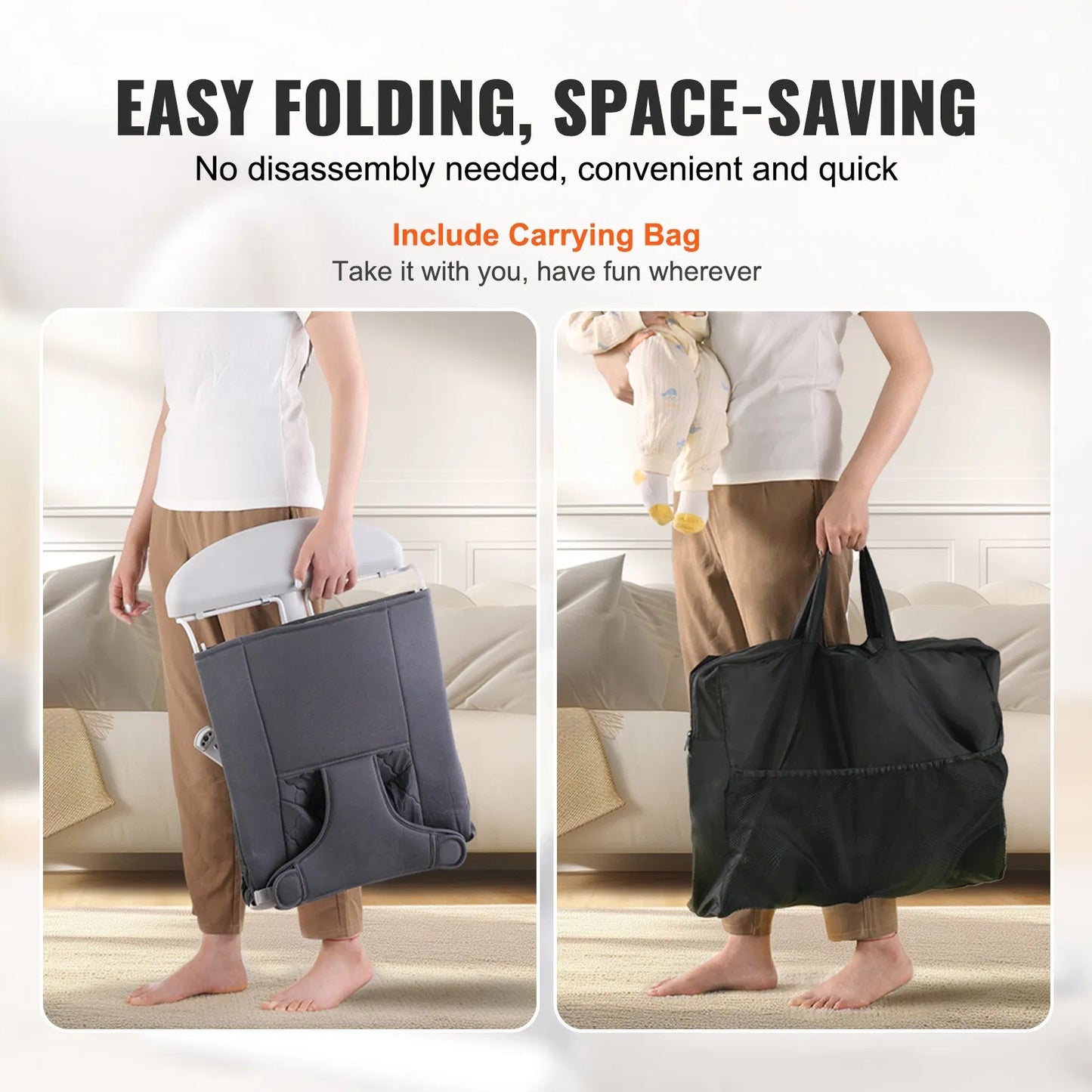 Baby Bouncer Folding Bouncer Seat Chair for Babies with 2 Reclining Angles Gray