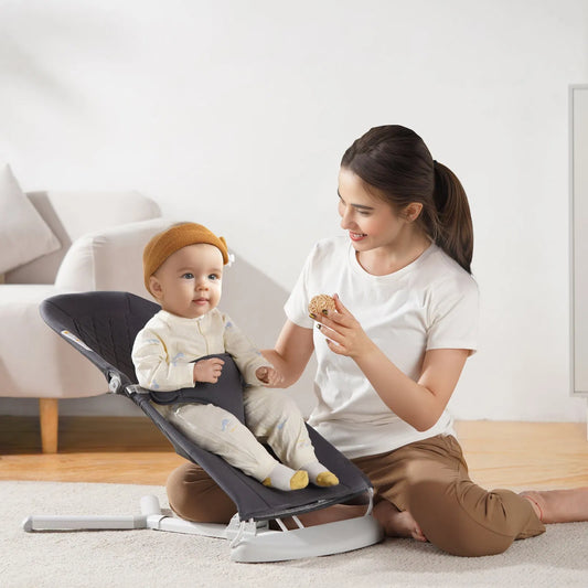 Baby Bouncer Folding Bouncer Seat Chair for Babies with 2 Reclining Angles Gray