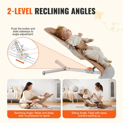 Baby Bouncer Folding Bouncer Seat Chair for Babies with 2 Reclining Angles Brown
