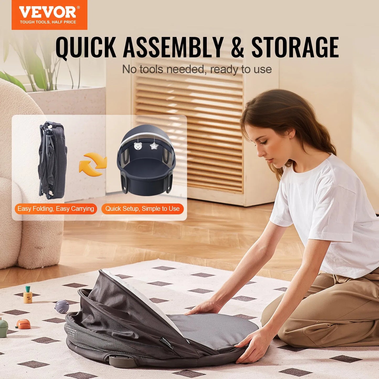 Portable Baby Bassinet On-The-Go Folding Baby Dome with Canopy and Toys