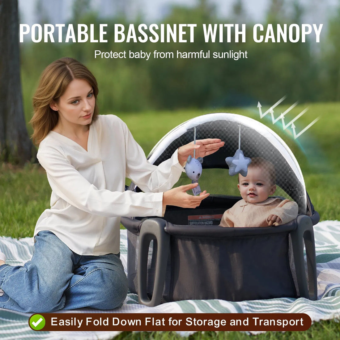 Portable Baby Bassinet On-The-Go Folding Baby Dome with Canopy and Toys