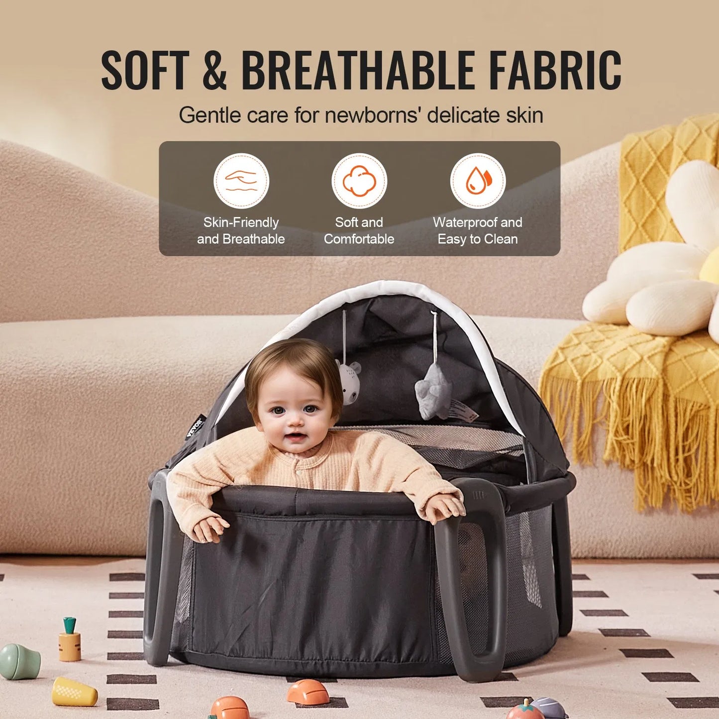 Portable Baby Bassinet On-The-Go Folding Baby Dome with Canopy and Toys