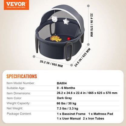 Portable Baby Bassinet On-The-Go Folding Baby Dome with Canopy and Toys