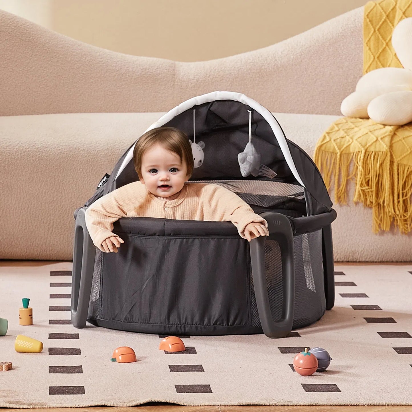 Portable Baby Bassinet On-The-Go Folding Baby Dome with Canopy and Toys